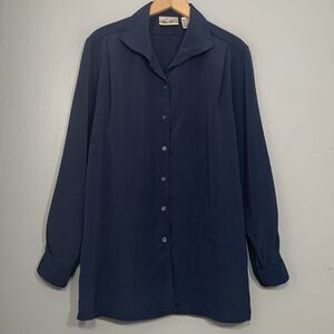 Vintage Kathie Lee Blouse Size 12 Dark Navy Crinkle Whimsigoth Business Classic